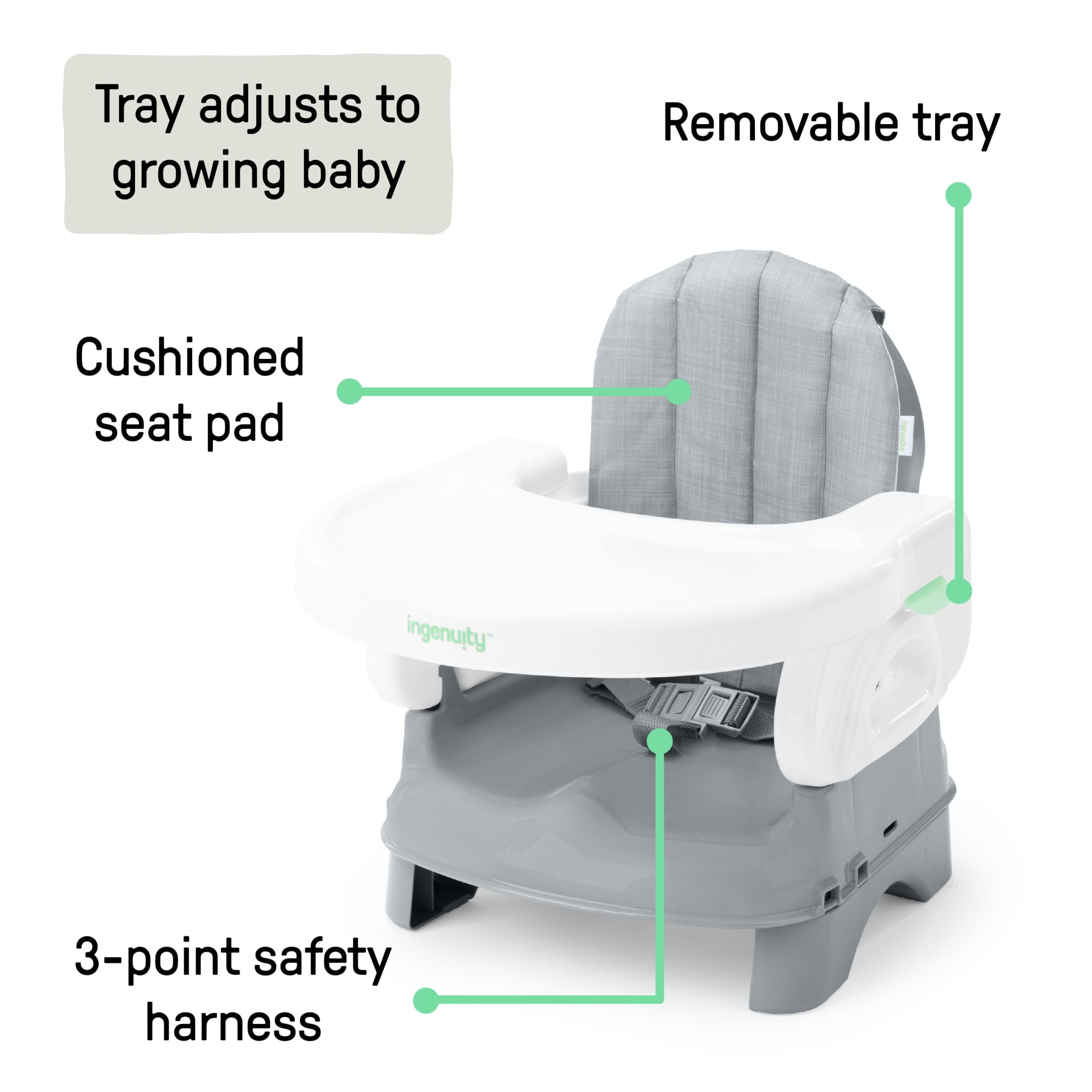 Ingenuity Deluxe Comfort Folding Baby Booster - Adjustable Height - Cushioned - Lightweight - 6M-3Y