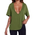 thumbnail image 2 of Summer Short Sleeved Women Deep V Neck Solid T Shirt Tops, 2 of 4