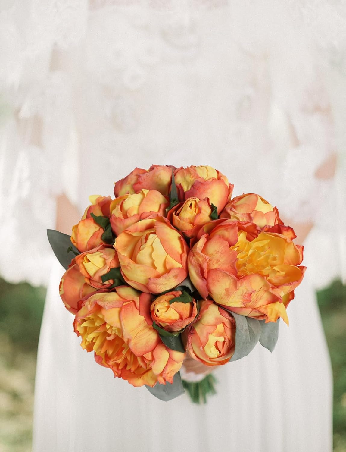 ABCISI 2 Bouquets Artificial Peonies, Silk Flowers 14Heads Vintage Fake Flowers, Faux Peony for Flower Arrangements, Lifelike Decor for Centerpiece Home Table Dining Room (Orange)
