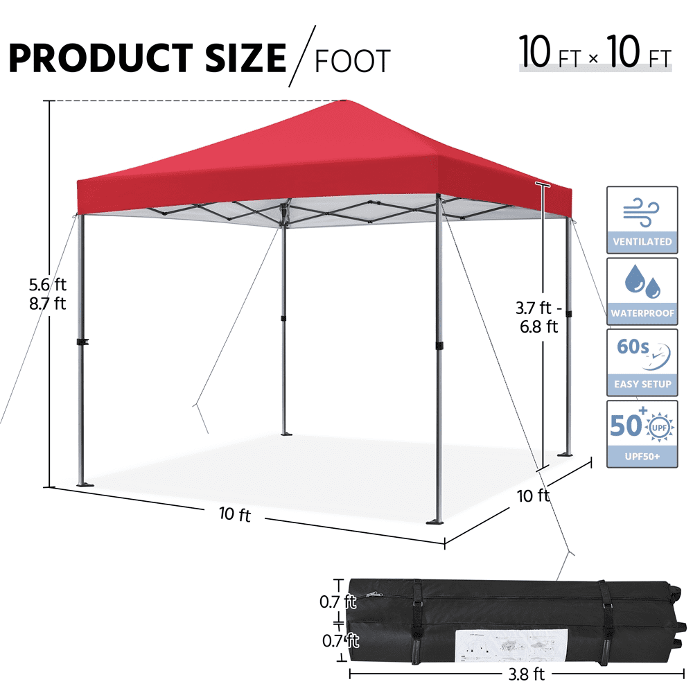 Renwick Instant Pop-up Canopy with One Push To Lock Setup Mechanism, Red