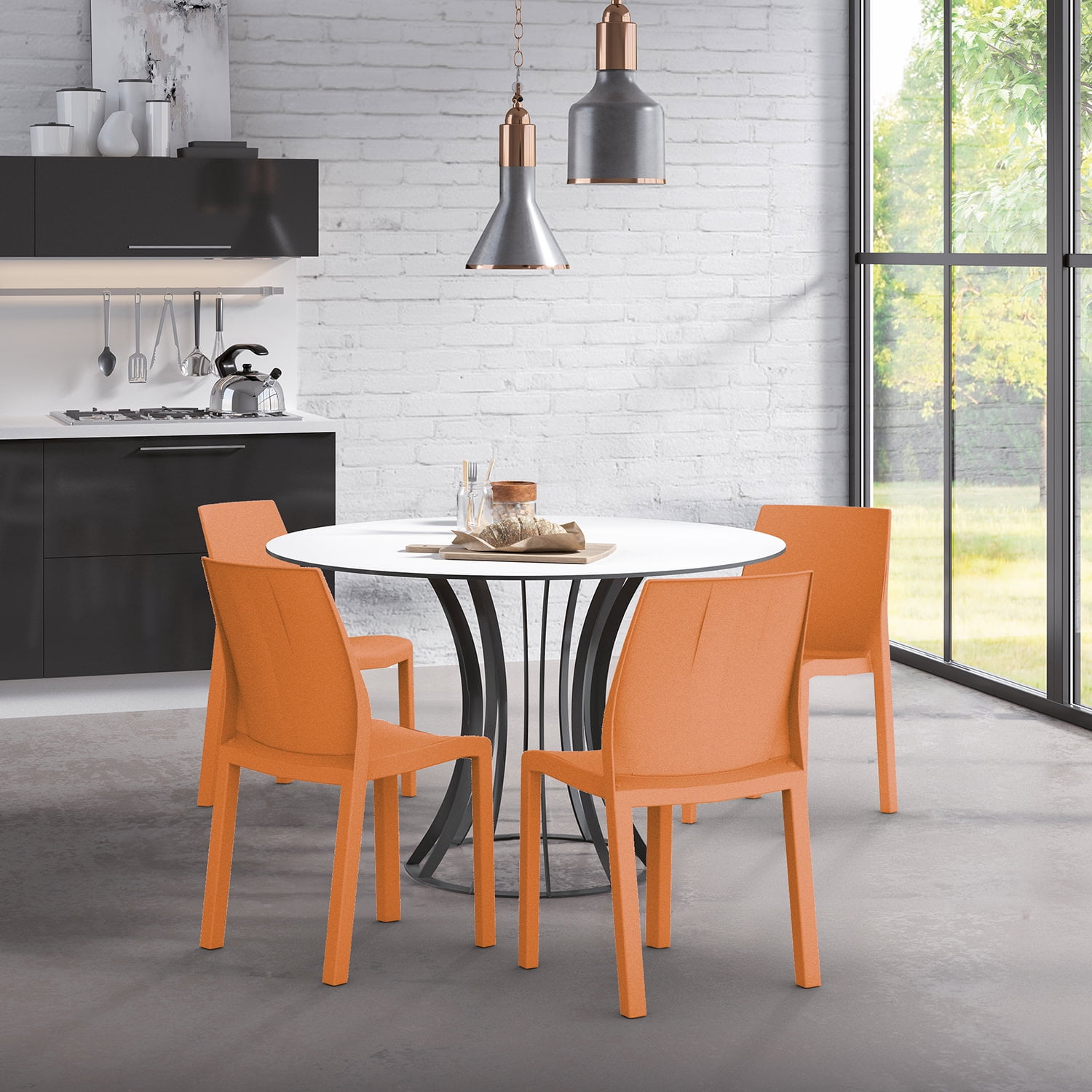 WRGHOME Palma Modern Outdoor/Indoor Plastic Resin Stacking Patio Dining Chairs  (Set of 2) - ORANGE