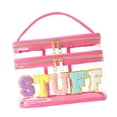 thumbnail image 2 of Bolsa de maquillaje transparente con letras de chenilla, viaje, bolsa de cosas, bolsa de cosméticos para oficina, viajes de negocios, fiestas en el Rosa, 2 of 8