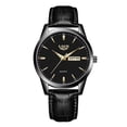 thumbnail image 1 of Reloj de cuero de lujo para hombre LIGE Cuarzo dorado y negro, 1 of 5