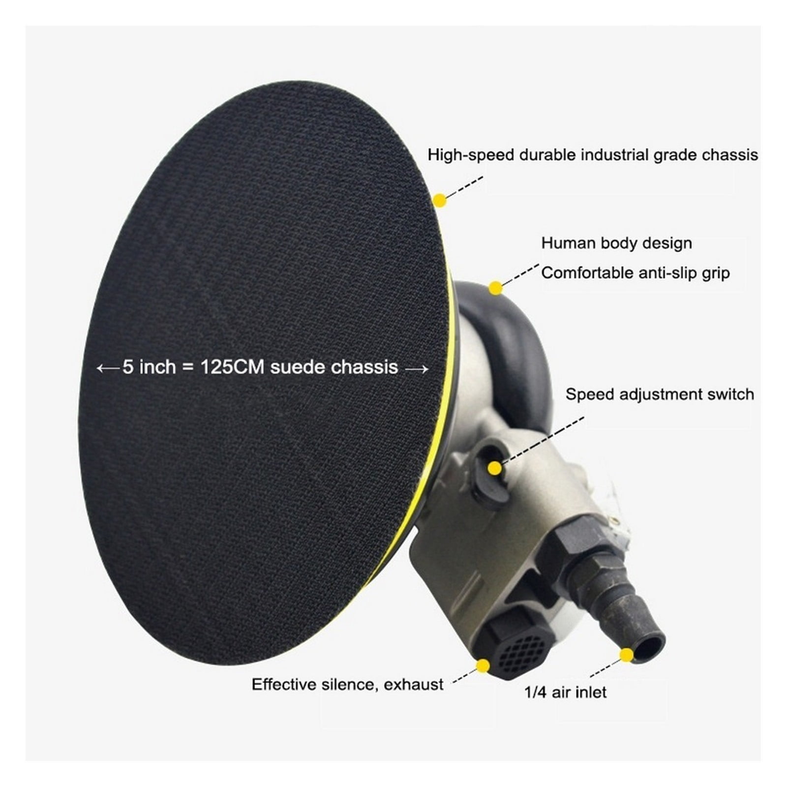 Vacuum Matte Surface Circular Pneumatic Sandpaper Random Orbital 5 Inch Air Sander Polished Grinding Machine with 10 Sandpaper ,High Dust Collection Efficiency