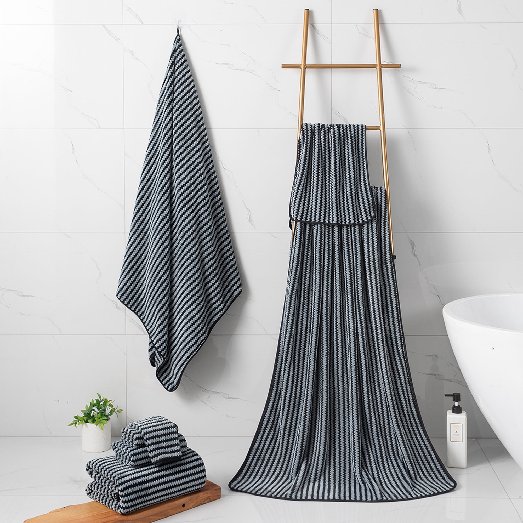 Green Essen 4 Pack Bath Towel Set Soft Bath Sheet 650 GSM Thick Oversized Bath Shower Towels 35"x70" Absorbent Large Bathroom Towels Quick Dry Microfiber Towels Set for Hotel SPA,Black