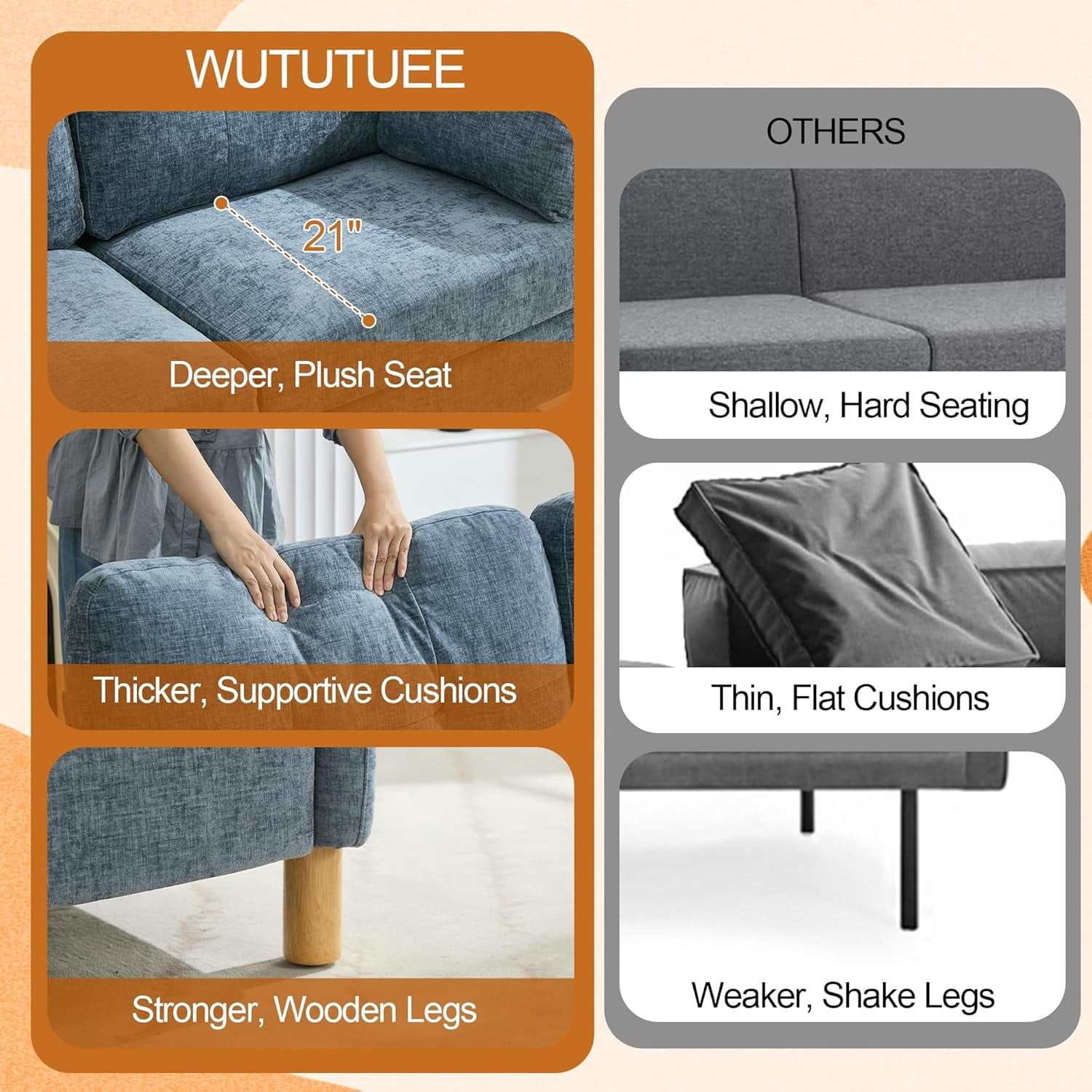 65" Chenille Loveseat Sofa, Modern 2-Seater Love Seat Couch with Armrest Pillows,Upholstered Tufted Loveseat Couches for Living Room Bedroom, Blue