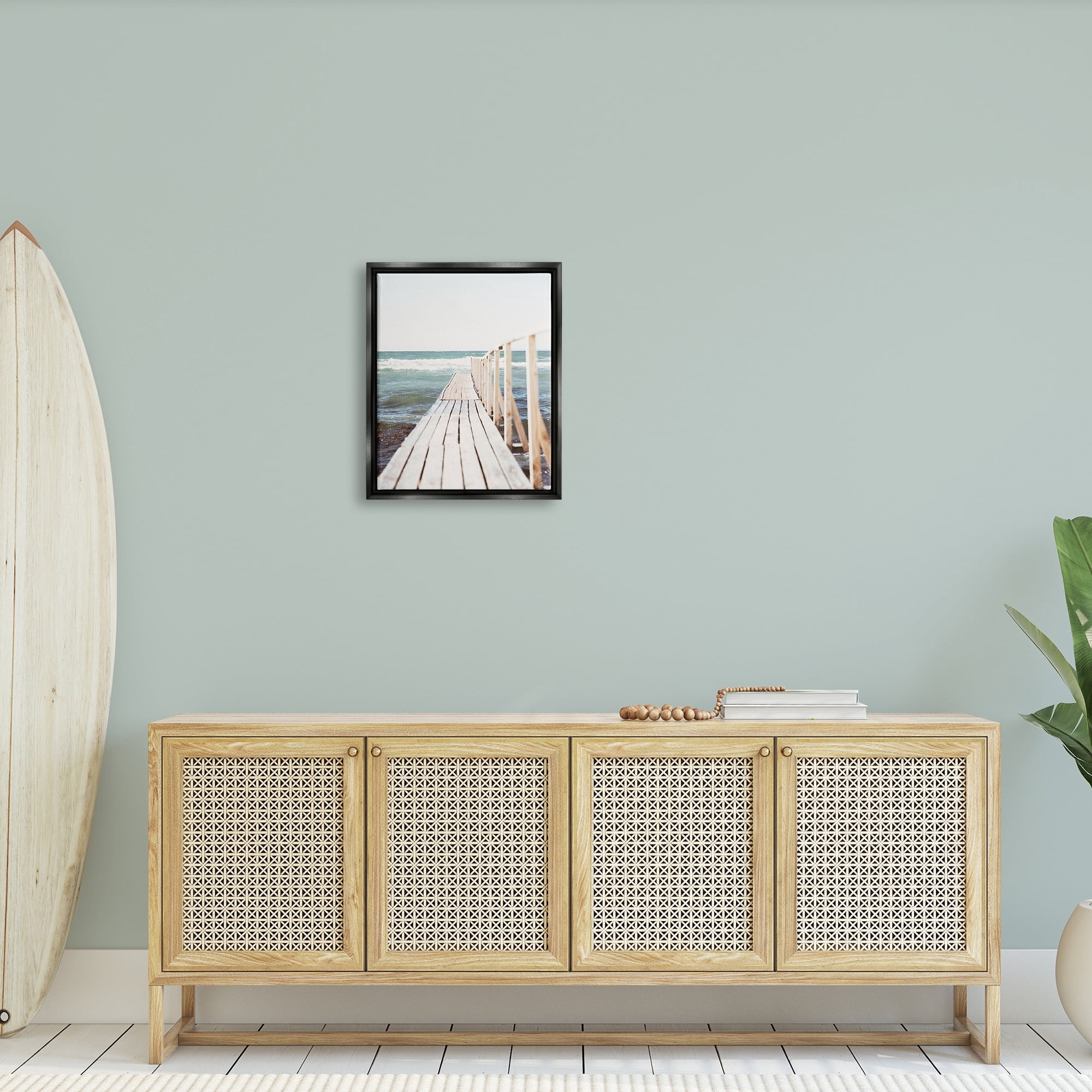 Stupell Industries Waterfront Beach Dock Private Pier Coastal Photography Metallic Gold Framed Floating Canvas Wall Art, 16x20, by Leah Straatsma
