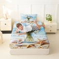 thumbnail image 4 of jejeloiu Beach Floral Vase Twin Sheets,Starfish Shell Print Bedding For Boys,Light Blue,3-Piece,1 Fitted Sheet and 1 Pillowcase, 4 of 6