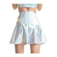 thumbnail image 4 of Women Club Half Mini Skirt Solid Color Reflective High Waist Thigh Pleated Skirt for Pub Party, 4 of 7