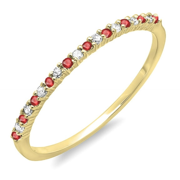 10K Yellow Gold Round Ruby & White Diamond Anniversary Wedding Band Stackable Ring