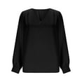 thumbnail image 3 of Satin Shirts for Women Fashion Casual V Neck Solid Color Top Puff Long Sleeve Blouse Dressy Business Work Tops Blusa Satinada Mujer Elegante, 3 of 6