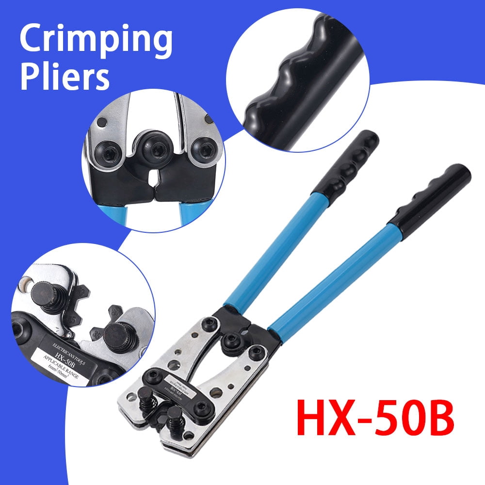 Hormy Battery Cable Lug Crimping Tool, 10-1/0AWG Crimping Tool with 60PCS Copper Ring Terminals 80 PCS Heat Shrink Tubing for Heavy Duty Wire Lugs