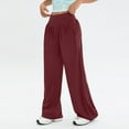 thumbnail image 3 of Lenpel Women's Wide Leg Pants Soft Comfy High Waisted Solid Color Lounge Yoga Pants Baggy Casual Trousers with Pockets(Wine,X-Large), 3 of 4