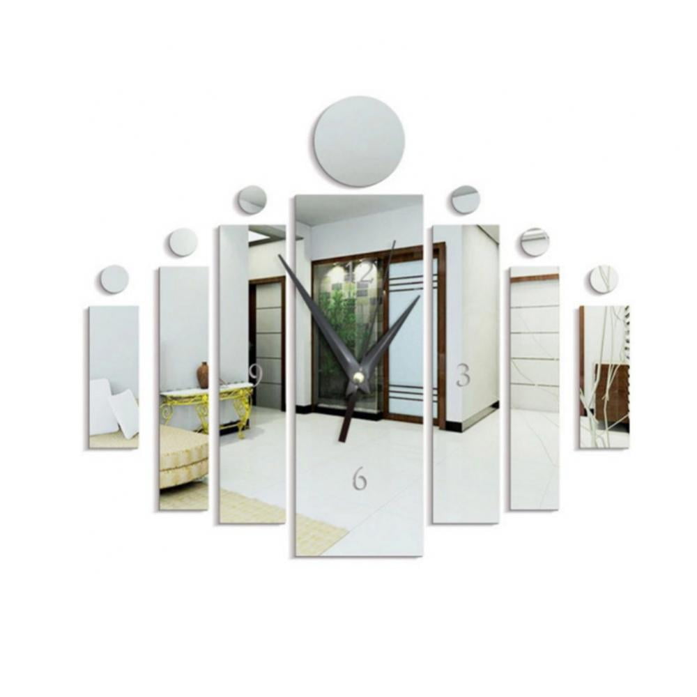 Clock Mirror Wall Stickers Set Peel and Stick Removable Mirror Wall