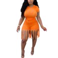 thumbnail image 1 of ITFABS Sports Outfits Short Sleeve Knot Crop Top + Fringe Fifth Pants, 1 of 9