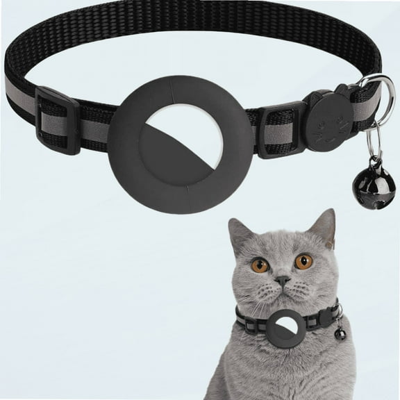 Airtag Cat Collar, Air tag Cat Collar with Bell and Safety Buckle in 3/8" Width, Reflective Collar with Waterproof Airtag Holder Compatible with Apple Airtag for Cat Puppy 1 PCS Black