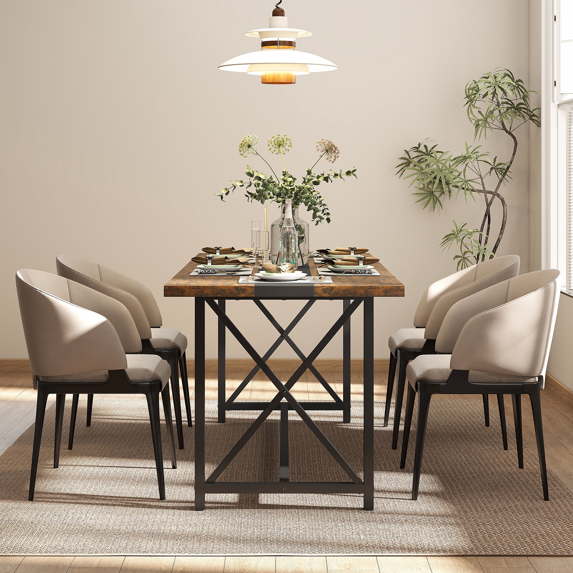 Manora Dining Table for 6-10 People, 70.9'' Modern Farmhouse Wooden Kitchen Table, Rectangle Dining Room Table, X-Shaped Legs (Rustic Brown)