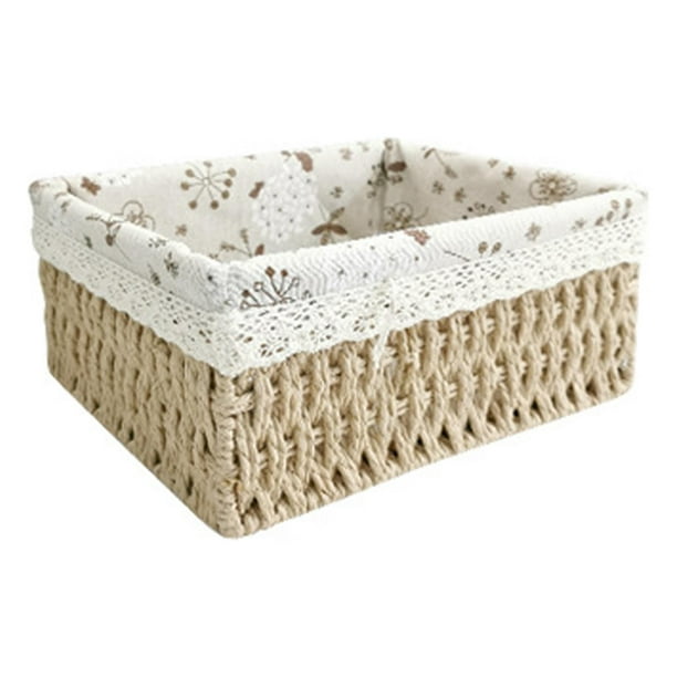 Cesta de ratán para almacenamiento, decoración del hogar, juguetes, aperitivos, fruta, pan. Ideal para la sala de estar. color crema A