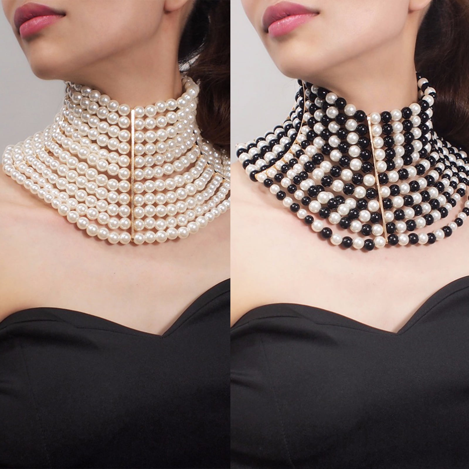 FYUAN Vintage Palace Multilayer Pearl Choker Necklaces for Women Short  Geometric Crystal Necklaces Weddings Bride Jewelry