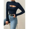 thumbnail image 2 of MOYIKO Mock Turtleneck for Women Long Sleeve Shirts Cutout Front Slim Fitted Tees Tight Tops, 2 of 8