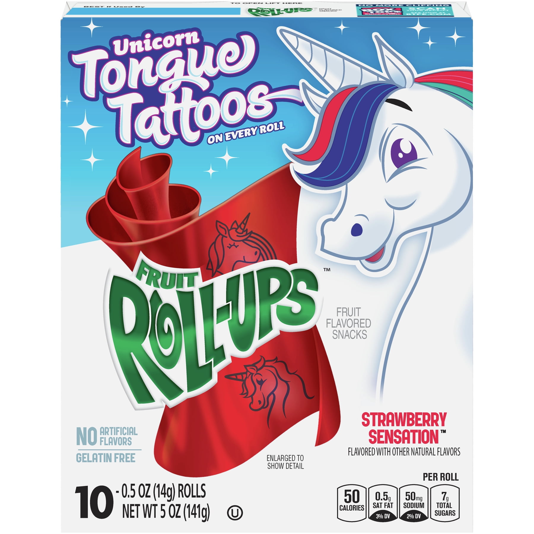 Fruit Snacks Fruit RollUps Strawberry Sensation 10 Rolls 0.5 oz Each