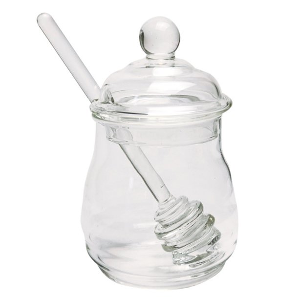 Honey Jar with Dipper and Lid Glass Honey Pot Container Dispenser for