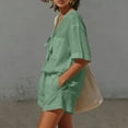 thumbnail image 6 of Hurxie Womens Muslin Pajamas Set V Neck Shirt and Shorts Pj Set Cotton Sleepwear Mint Green,L, 6 of 7