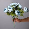 thumbnail image 2 of NAMZI European Style Simulated Peony Bouquet, 13 Springs Flowers Artificial Silk Peony Bouquets Wedding Home Decoration Anniversary Flower Bouquets Sky Blue, 2 of 5