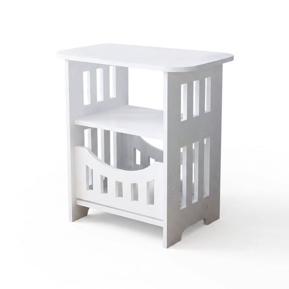 Square Side Table with Storage Basket, Modern Nightstand End Table for Bedroom Living Room, White, 15.7"x12.6"x8.7"