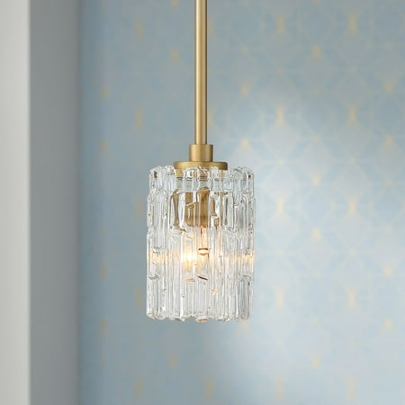 

Possini Euro Design Warm Brass Mini Pendant Light 5 1/2 Wide Modern Mid Century Prismatic Clear Glass Fixture for Kitchen Island