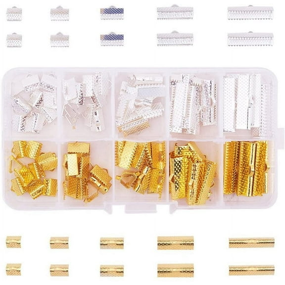 1 Box 100Pcs Assorted Sizes of Mixed Color Ribbon Clamp End Crimps Sets Size 8-25x6-8x5mm DIY