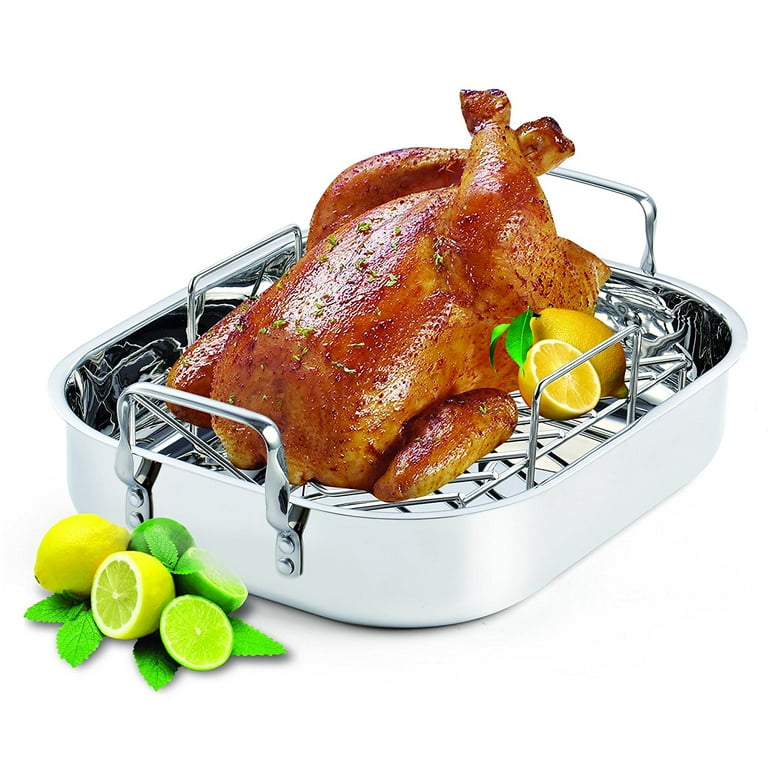 Glad Roasting Pan Nonstick 11x15 - Heavy Duty Metal Bakeware Dish with Rack  - Large Oven Roaster Tray for Baking Turkey, Chicken, and Veggies