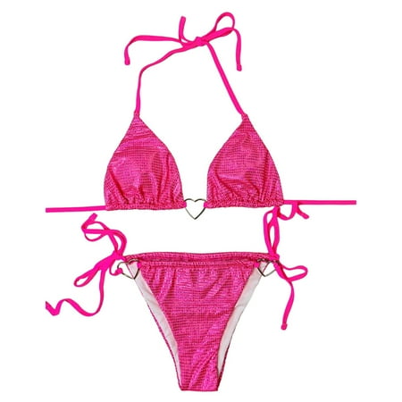 WELOIJEVBE G String Thong Bikini Sets For Women Sexy Cheeky Halter Micro Low Rise Brazilian Bikinis Swimsuits Tops Side Tie Bottoms Swim Suits 2 Piece Beachwear 2025 Vacation Trendy Swimwear