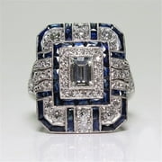 GlTpooo Antique Art Deco 925 Sterling Silver Sapphire Diamond Ring