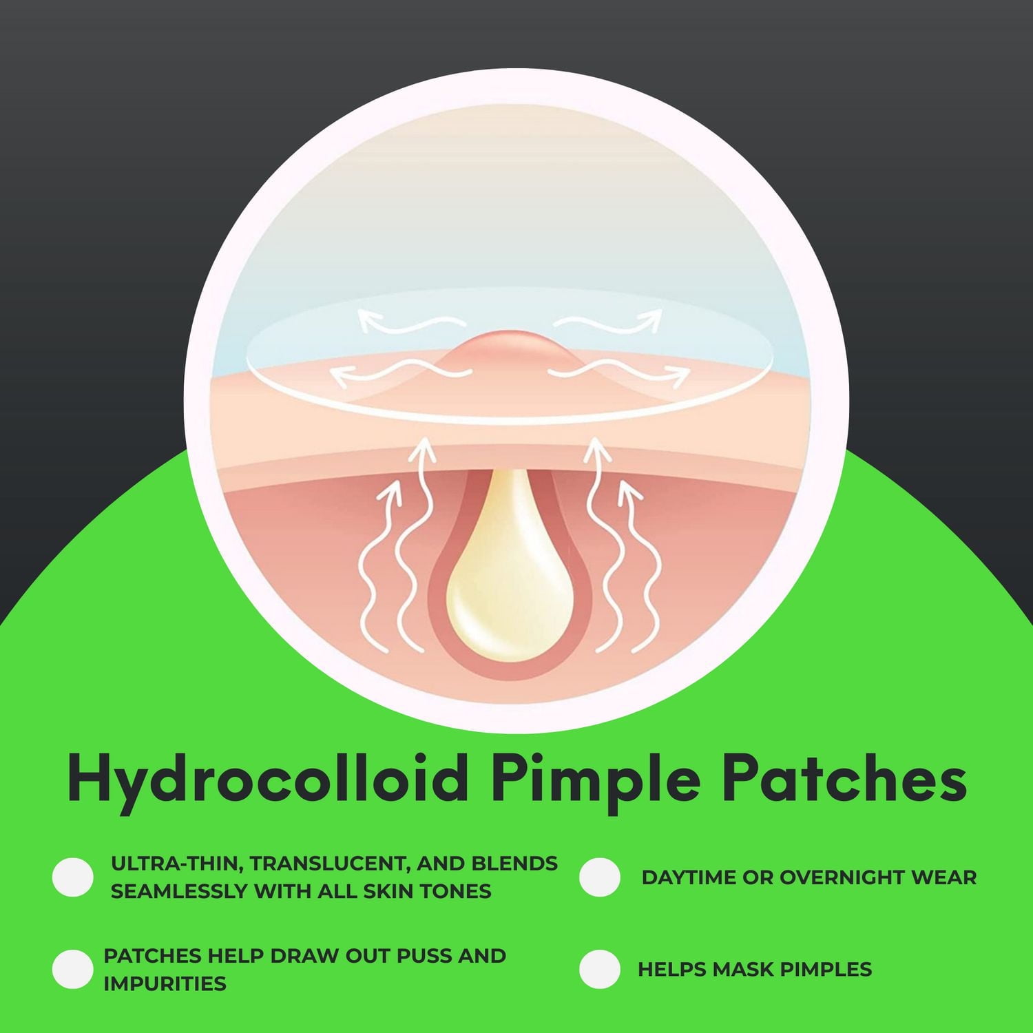 Oxy Patchs anti-acné invisibles, paquet de 26 – Patchs hydrocolloïdes avec pince à épiler, assortiment – ​​Absorbent le pus, longue durée, utilisation jour et nuit