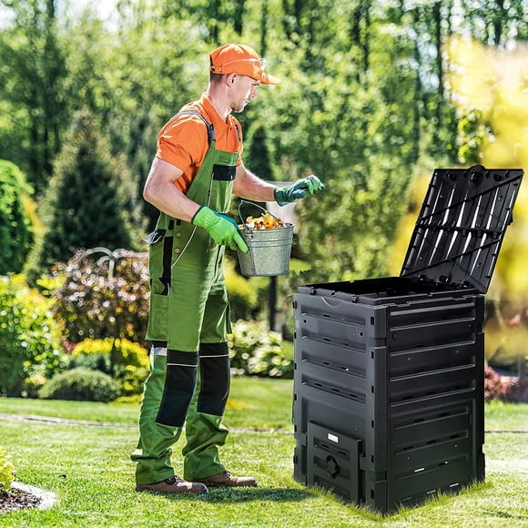DEXTRUS 120 Gallon Outdoor Compost Bin with Snap-on Top Lid & Aeration System, BPA Free, Black