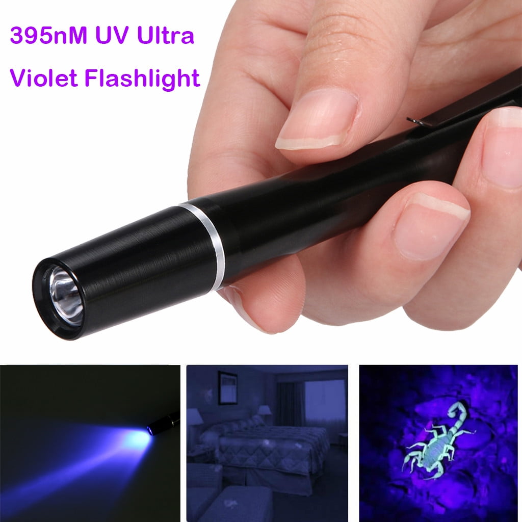 2 In 1  Mini UV Flashlight 395nm Ultra Violet White Light Pen Clip Torch Light 