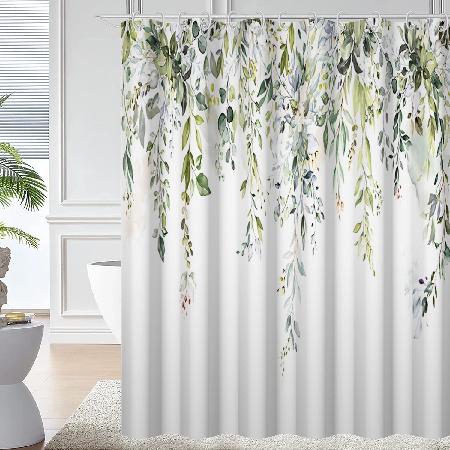 Sage Green Shower Curtains for Bathroom, Eucalyptus Leaves Tropical