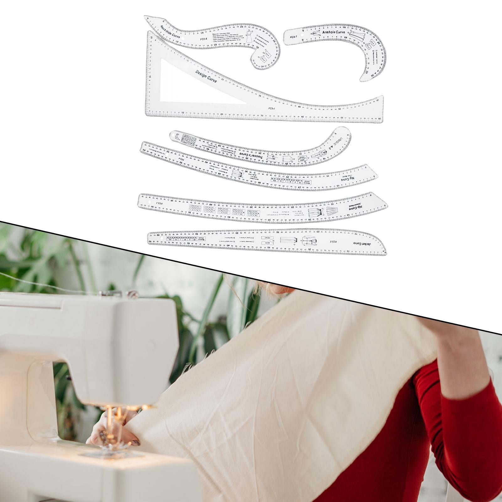 7Pcs Acrylic Sewing Ruler Multifunctional Ruler Needlework Clothing Craft Metric Ruler Sewing Template for Pattern Maker