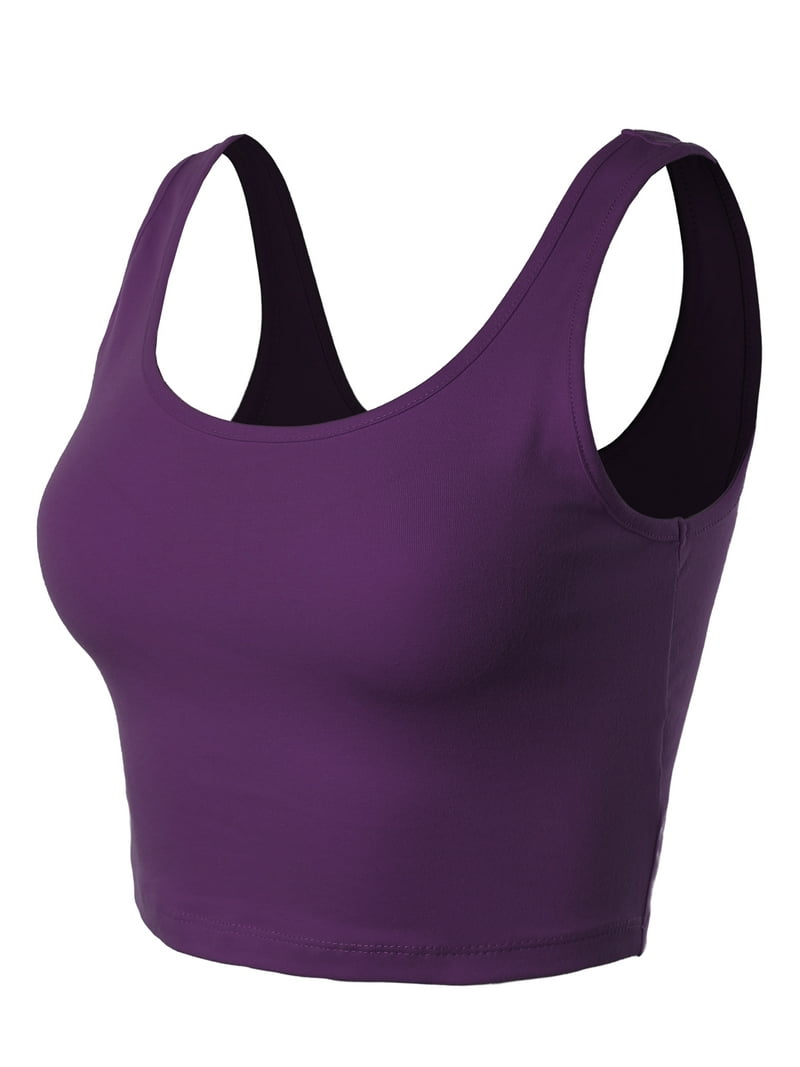 A2Y Women's Fitted Cotton Sleeveless Scoop Neck Crop Tank