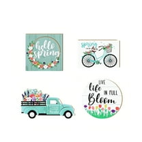 Designice 4-Piece Spring Wooden Truck Decor Set,Handcrafted Pine Wood Tray Ornaments,Rustic Tabletop Home Decoration
