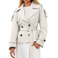 thumbnail image 2 of Spring Fall Women Long Sleeve Solid Double Breasted Lapel Trench Coat with Belt, 2 of 5