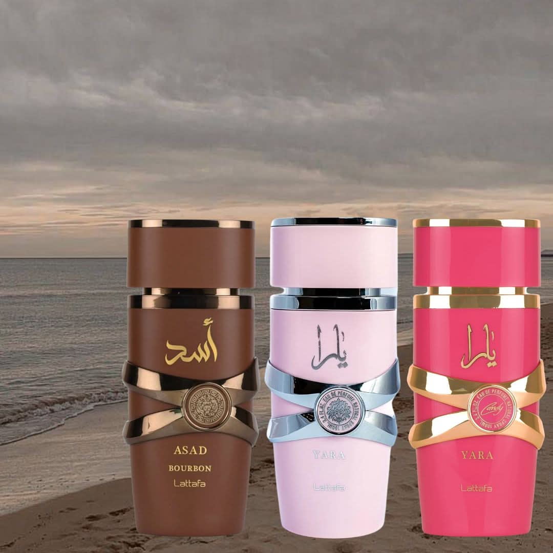 Yara, Yara Candy & Asad Bourbon Eau de Parfum Spray 100ml (3.4 oz) by Lattafa (Bundle)