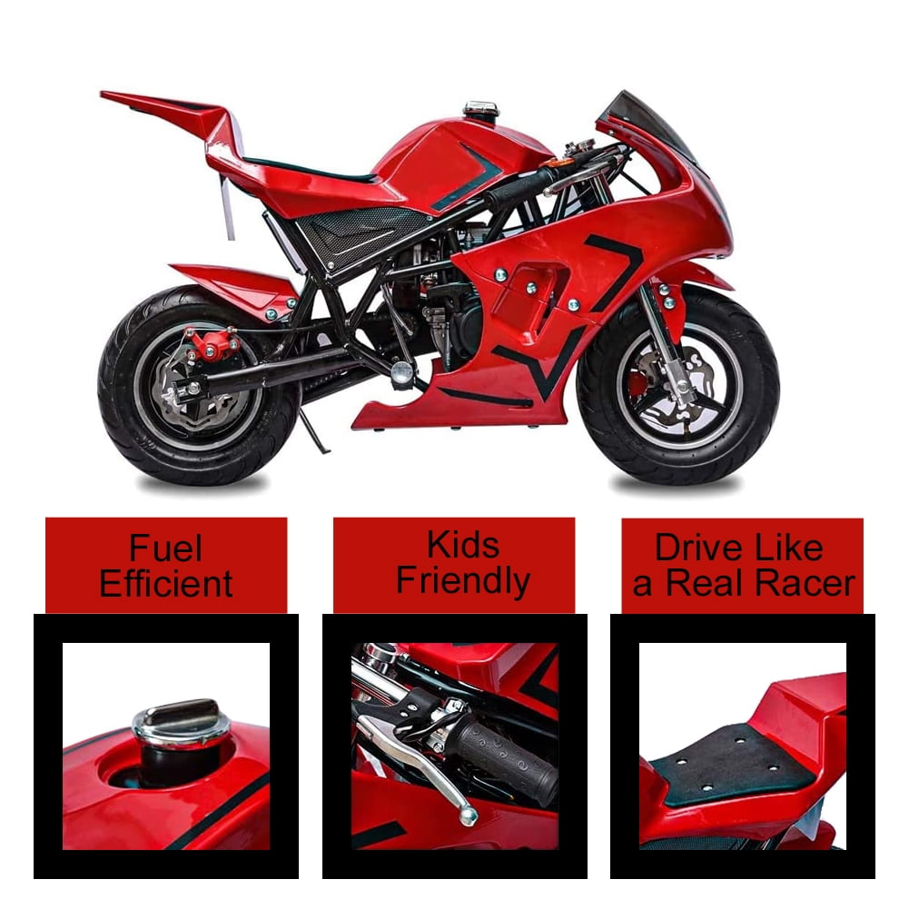 FRP 4 Stroke Pocket Bike 03, Pocket Bike for Kids W/ Strong Dual Brake, Realistic Racing Pocket Rocket Max Speed 20 Mph, Mini Bike Max Weight 165 LB-Ultra Edition, Red