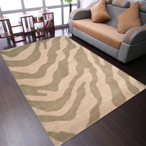 Rugsotic Carpets Hand Tufted Wool Eco-Friendly Area Rugs - 3'x5', Rectangle, Beige Brown, Modern Contemporary Design, High Pile Handmade Anti Skid Rugs for Living Room, Bed Room (K00654)