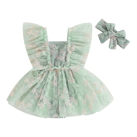 

Bagilaanoe Newborn Baby Girl Party Dress Floral Embroidery Fly Sleeve A-line Princess Dresses + Headband 3M 6M 12M 18M 24M Infant Patchwork Tulle Skirt