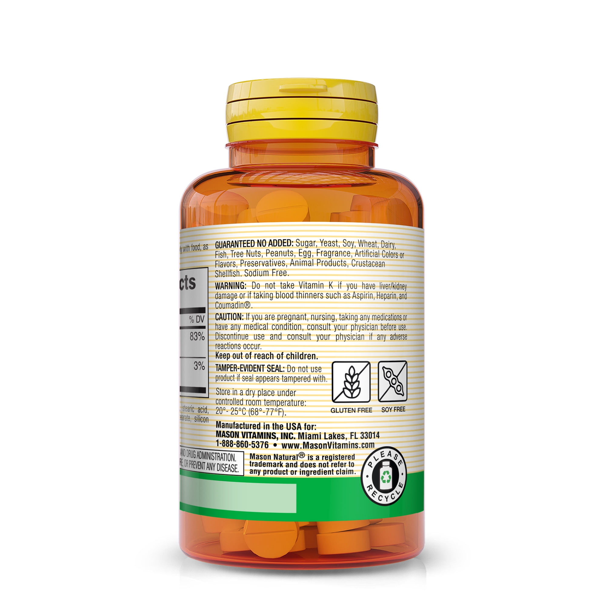 (3 pack) Mason Natural Vitamin K2 100 mcg with Calcium, 100 Tablets