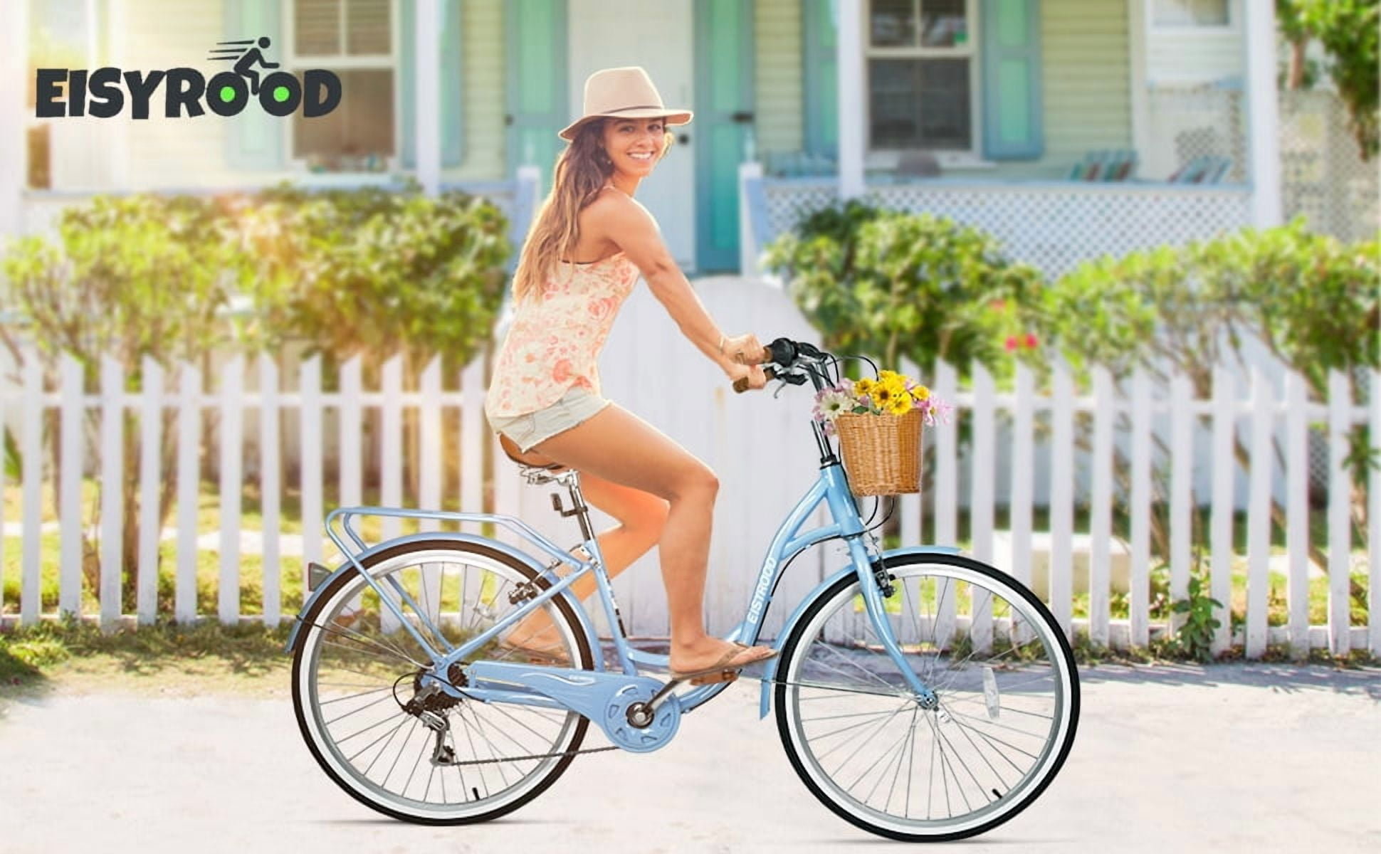 Gaonala 26 inch Purple 7 Speed Women Cruiser Bike with Basket Step