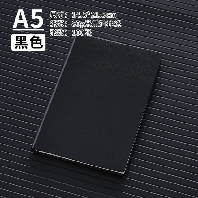 Nvzi Cuaderno de cuero A5 con tapa dura y compartimento para bolígrafos, diario de trabajo, diario y de escritura, 100 hojas, 200 páginas (negro)