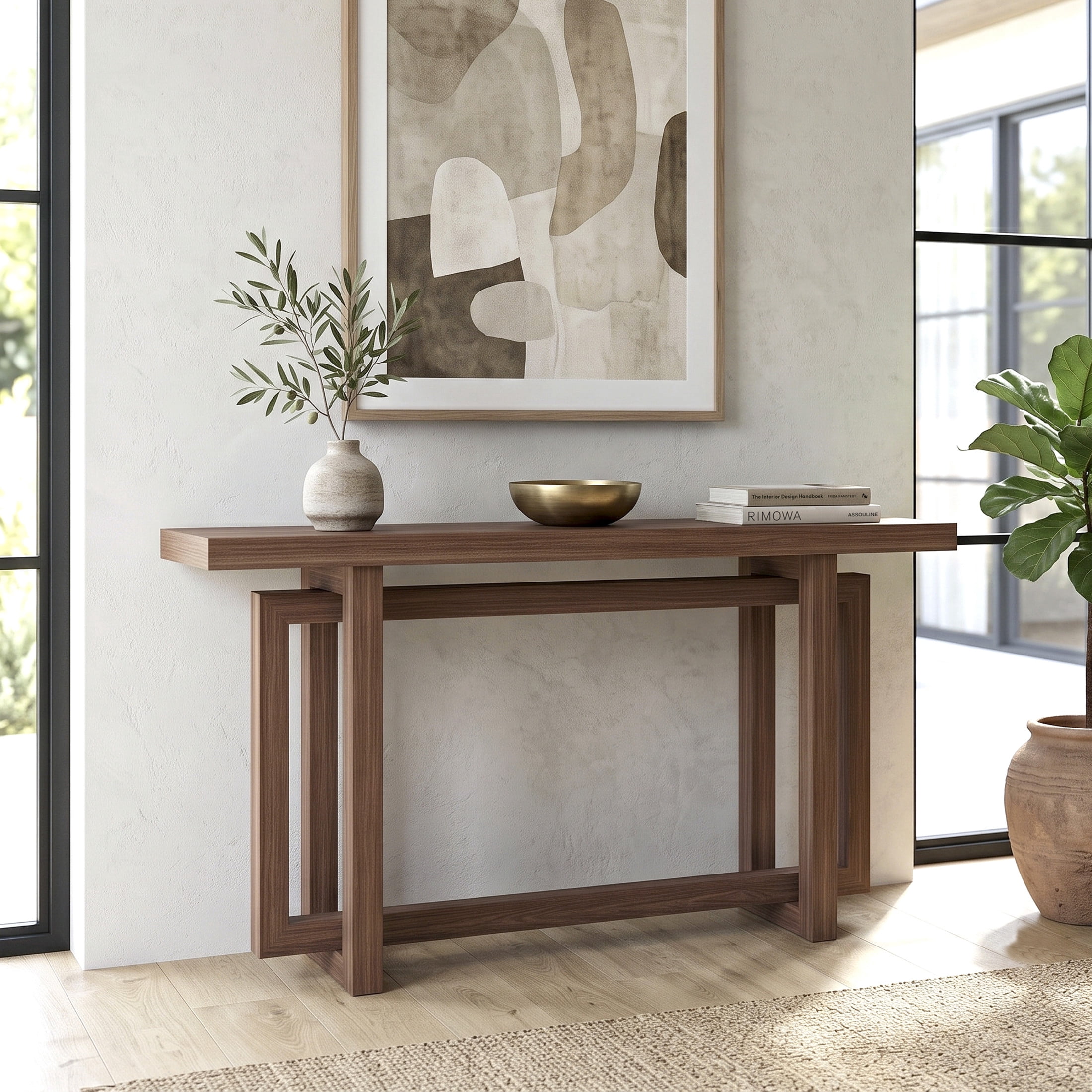 Evelyn&Zoe Modern/Contemporary 55" Wide Satin Walnut Console Table